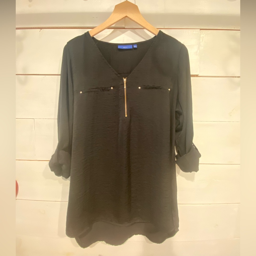 Apt. 9 Black Blouse with Gold Accents